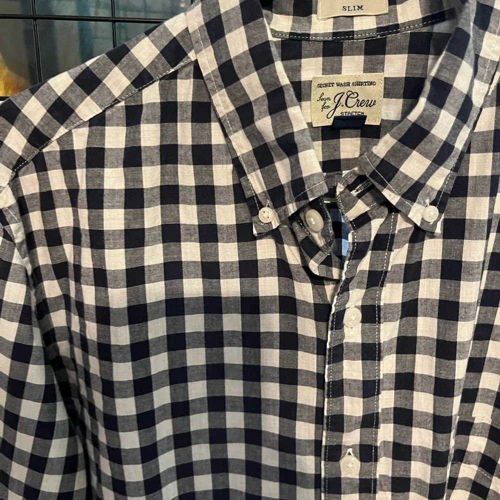 J. Crew Blue and White Checkered Button Down Shirt slim cut